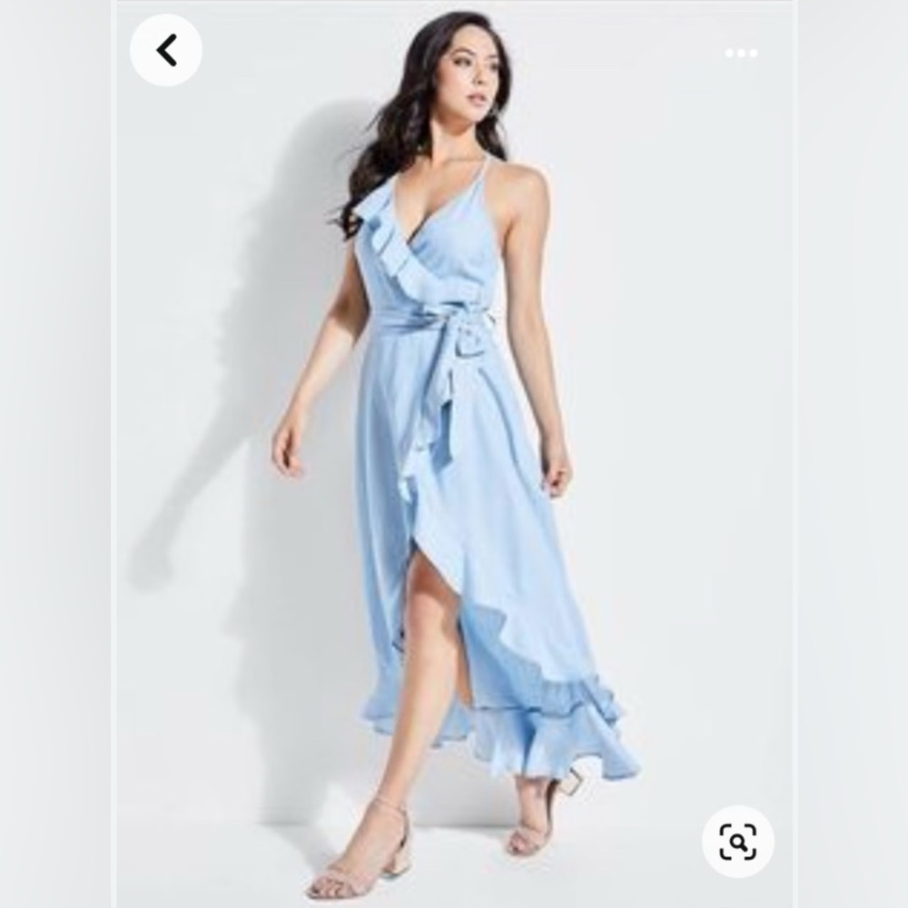 Guess Light Blue High Low Ruffle Dress